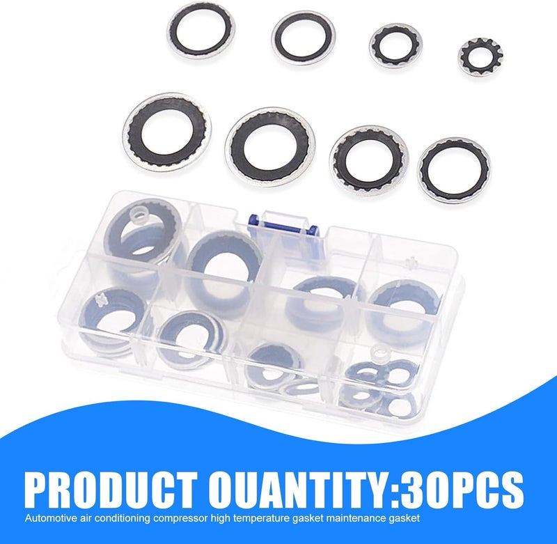 dawfall 30 PCS Automotive Air Conditioning Compressor Port Gaskets, Multi-Specification Cooling Pump High Temperature Resistant Sealing Gaskets, Maintenance Accessories, for Most Car Models (Black) - Image 2